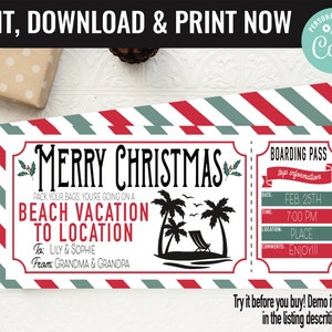 Beach Trip Ticket Surprise Gift Voucher, Beach Surprise Trip Printable Template Gift Card, Editable Instant Download Gift, Christmas Gift