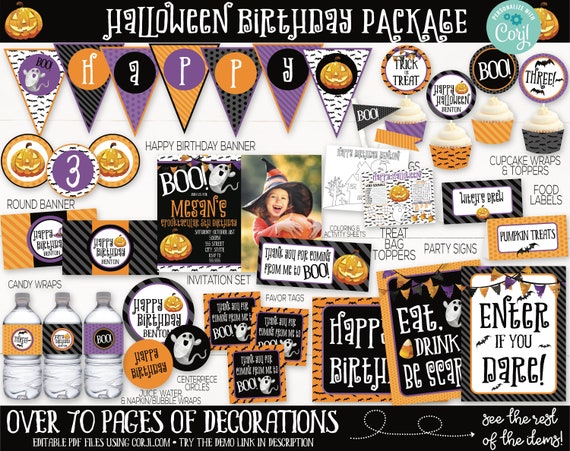 Editable Halloween Birthday Party Decorations Kids Spooktacular Halloween Birthday Party Costume Party Fall Birthday Party Instant Download Il_570xn