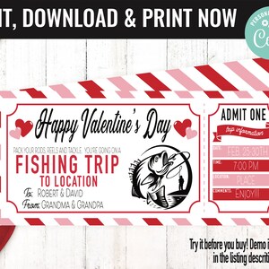 Valentine&#39;s Fishing Trip Ticket Surprise Gift Voucher, Surprise Fishing Trip Printable Template, Editable Instant Download Gift Certificate