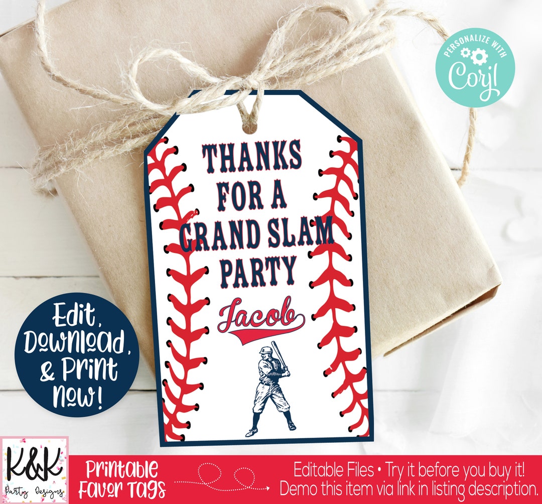 Baseball Favor Tags, Baseball Favor Label, Baseball Birthday Party
