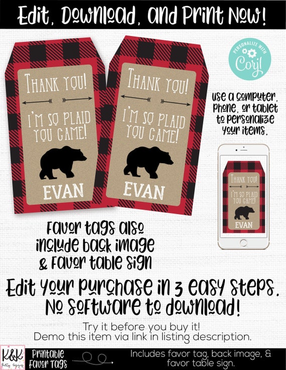Lumberjack Thank You 40 Favor Bag Stickers Lumberjack Party Favor Stickers