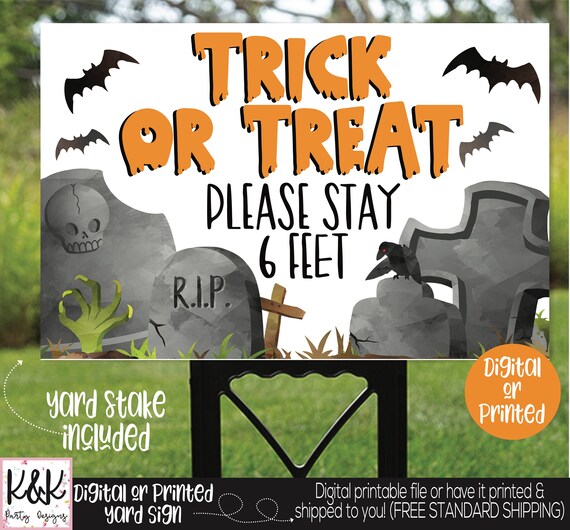 Halloween Social Distancing Trick or Treat Sign, Quarantine Halloween, Social Distance Halloween Sign, Trick or Treat Keep 6 Feet Candy Sign Il_570xn