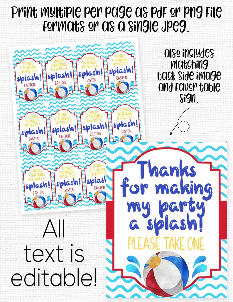 Pool Party Favor Tags Pool Party Favors Pool Party Thank Etsy