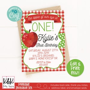 Apple Birthday Party Decorations and Invitation, Apple of my eye, Orchard, Girls First Birthday, 1st Birthday, Editable Instant Download image 5