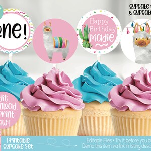 Llama Birthday Party Decorations Printable, Llama Cupcake Toppers, Alpaca Birthday Decorations, Girls Llama Party, Llama Cactus Fiesta