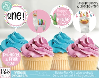 Llama Birthday Party Decorations Printable, Llama Cupcake Toppers, Alpaca Birthday Decorations, Girls Llama Party, Llama Cactus Fiesta