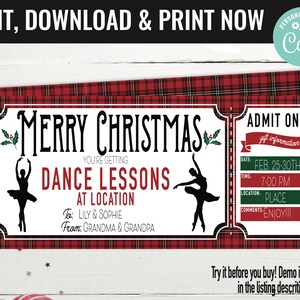 Christmas Surprise Dance Lessons Gift Voucher, Dance Lessons Gift Printable Template Gift Card, Editable Instant Download Gift Certificate
