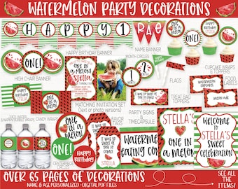 Watermelon Birthday Party Decorations, One in a melon party, watermelon decor, summer birthday party, first birthday, 1st birthday, red