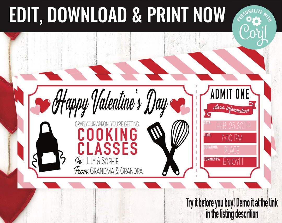 Valentines Surprise Cooking Lessons Gift Voucher, Cooking Lessons