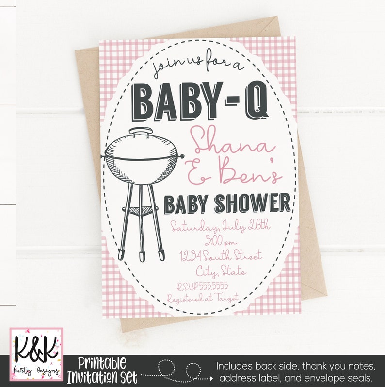 Baby Q Baby Shower Invitation, BBQ Baby Shower Invitation, Couples Baby Shower, Coed Baby Shower, Baby-Q Baby Shower Decorations, Pink Girl image 1