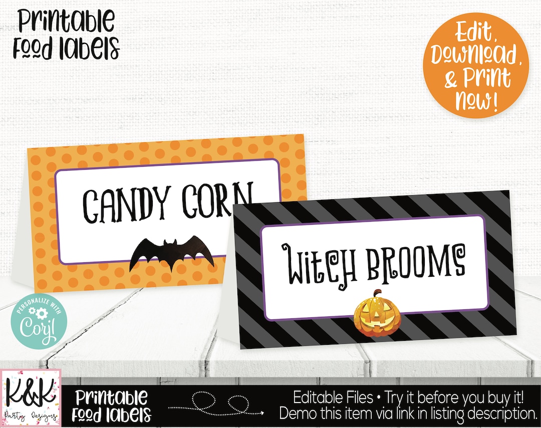 Halloween Food Labels Halloween Buffet Cards Halloween Place - Etsy