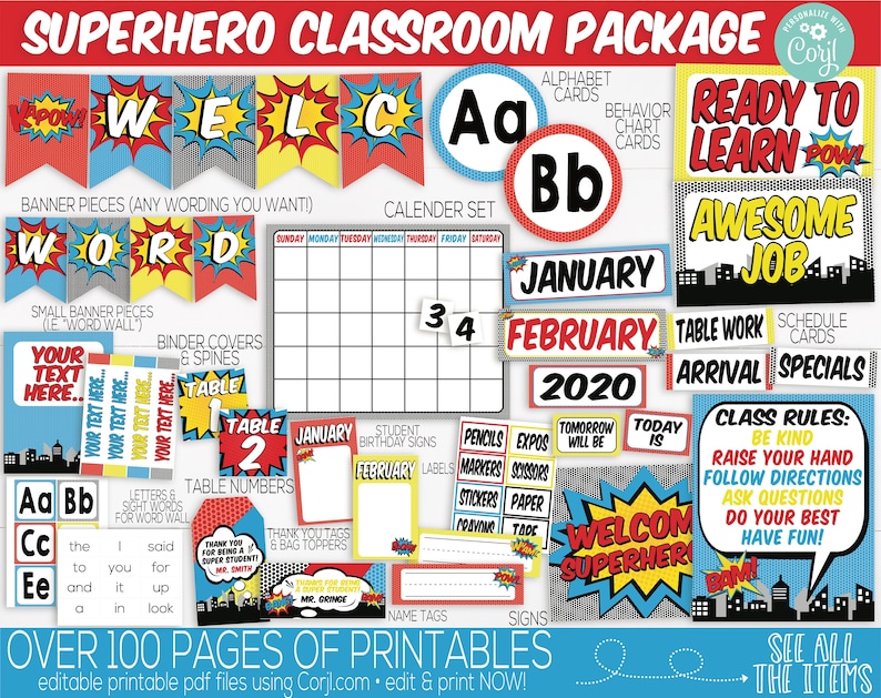 Superhero Classroom Calendar Set Printable Superhero Theme - Etsy