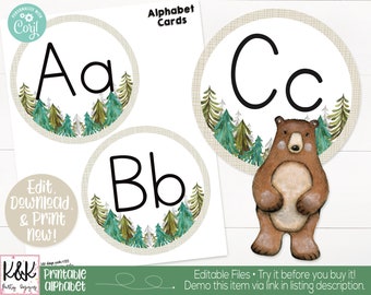 Woodland Forest Theme Classroom Alphabet Banner Printable, Teacher Supply, Classroom Teacher Decoration and Supplies, Alphabet Wall Cards