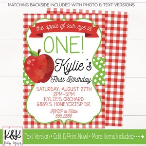 Apple Birthday Party Invitation, Apple of my eye, Apple Birthday Party Decorations, Girls First Birthday, 1st Birthday, Instant Download Bild 2