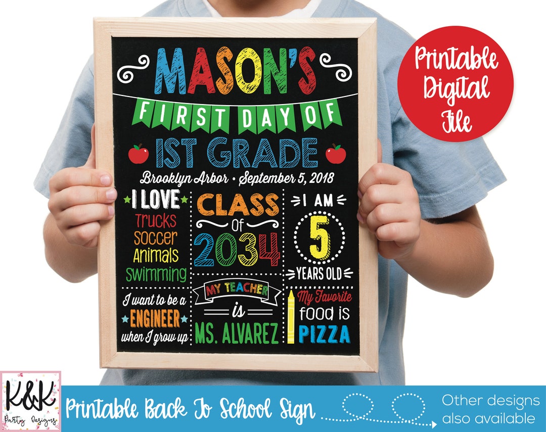 First Day of School Sign Printable, Back to School Chalkboard, 1st Day ...