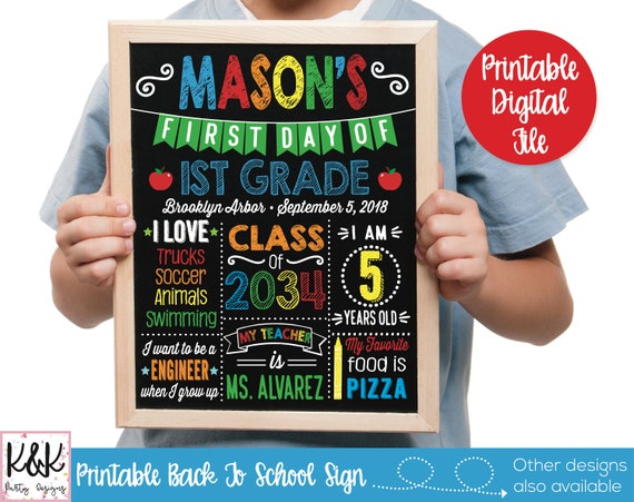 First Day of School Sign Printable, Back to School Chalkboard, 1st Day of School Sign, First Day of School Chalkboard Sign, Photo Prop Il_570xn