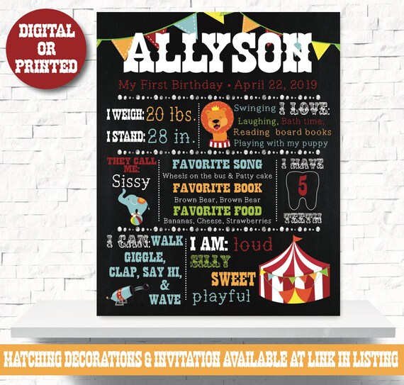 Circus Birthday Party Chalkboard, Carnival Birthday Party Chalkboard, Circus Party Sign, Carnival Party Sign, Circus Milestone Poster, 1st Il_570xn