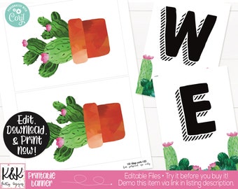Cactus Classroom Banner Printable, Cactus Theme, Teacher Supply, Printable Classroom Teacher Decoration and Supplies, Welcome Back Banner