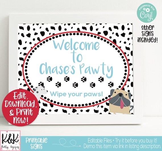Puppy Dog Party Signs, Puppy Dog Welcome Signs, Puppy Dog Birthday Party Decorations, 1st Birthday, First Birthday, Puppy Printable, Editabl Il_570xn