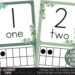 Calm Botanical Farmhouse Theme Classroom 1-20 Number Cards Printable, Teacher Supply for Math Center, Printable Teacher Classroom Decoration