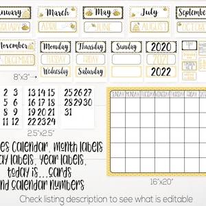 Bee Classroom Calendar Set Printable, Bee Theme, Teacher Supply, Printable Classroom Teacher Decoration and Supplies, Bee Calendar Board Set image 2