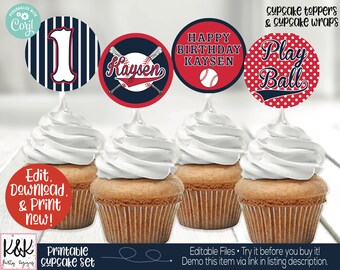 Baseball Cupcake Toppers, Baseball Birthday Party Decorations, Baseball Baby Shower Decorations, Boys Birthday, Baseball Printable, 1st Birt