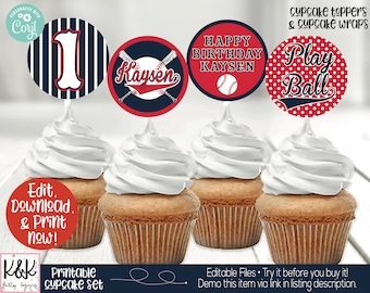 Baseball Cupcake Toppers, Baseball Birthday Party Decorations, Baseball Baby Shower Decorations, Boys Birthday, Baseball Printable, 1st Birt