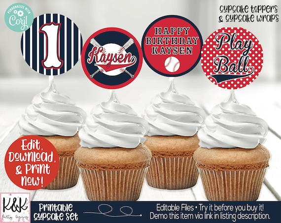 Baseball Cupcake Toppers, Baseball Birthday Party Decorations, Baseball Baby Shower Decorations, Boys Birthday, Baseball Printable, 1st Birt Il_570xn