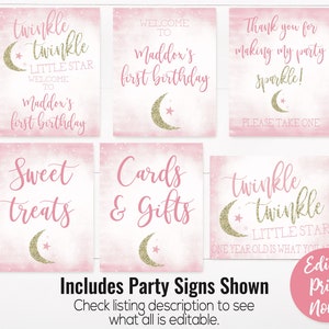 Twinkle Twinkle Little Star Party Decorations, Twinkle Little Star Party Sign, First Birthday Girl, Girl 1st Birthday, Editable Instant image 2
