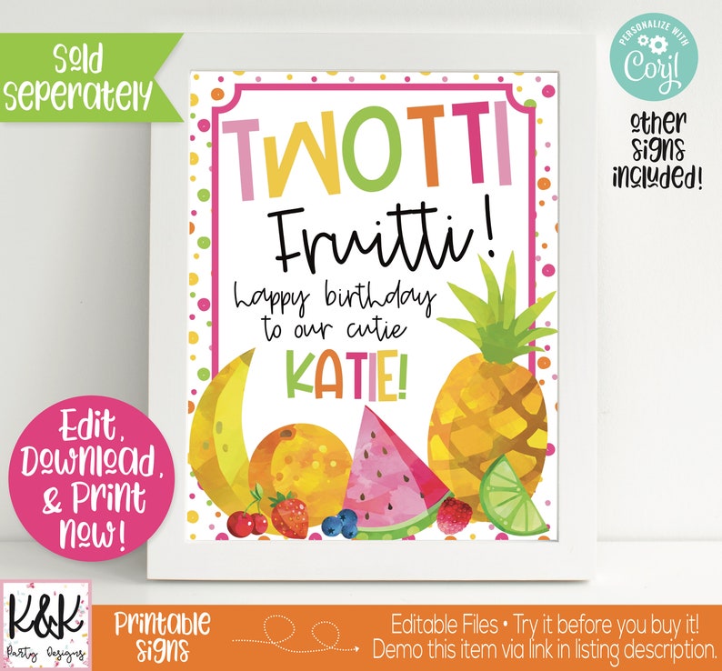 Twotti Fruitti Birthday Party Decorations, Fruit Cupcake Toppers, Tutti Fruitti, Girls Second Birthday, 2nd Birthday, Fruit Party Printable image 8