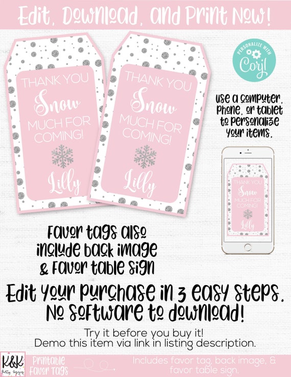 Winter Onederland Favor Tags - Winter Onederland Thank You Tags - Winter Birthday Party Favors - Winter Wonderland 1st Birthday Girl Decor Il_570xn