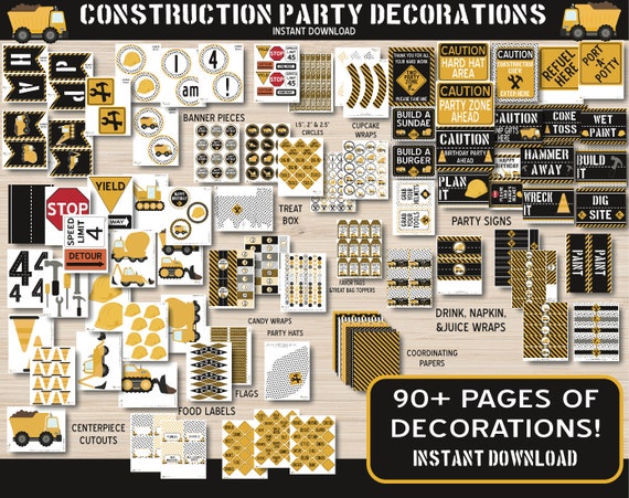 Construction Birthday Party Decorations, Truck Birthday Party Decorations, Boys Birthday Decor, 1st Birthday, First Birthday, Printable Il_570xn