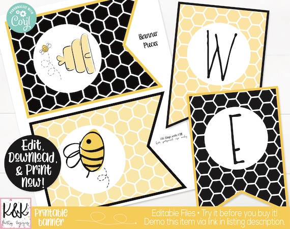 Bee Classroom Banner Printable, Bee Theme, Teacher Supply, Printable Classroom Teacher Decoration and Supplies, Bee Welcome Back Banner Il_570xn