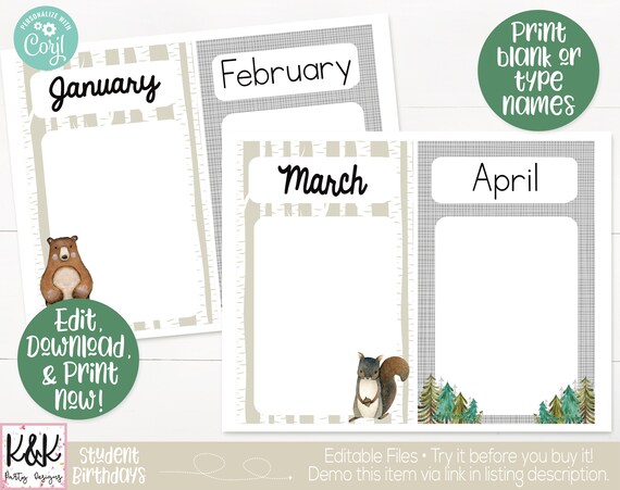 Woodland Classroom Birthday Display Printable Woodland Forest Theme