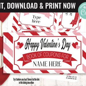 Valentine's Surprise Coupon Book Gift Voucher, Christmas Coupons Printable Template Gift, Editable Instant Download Coupon Gift Certificate