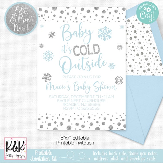 Instant Download Baby It's Cold Baby Shower Invitation, Winter Baby Shower Invite, It's Cold Outside Invitation, Winter Snowflake Invitation Il_570xn