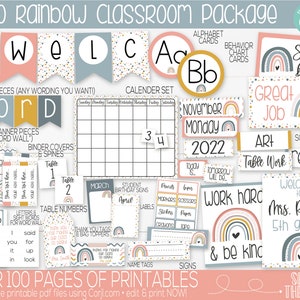 Boho Rainbow Classroom Theme Supplies and Decorations Printable, Boho Rainbow Classroom Decoration, Boho Rainbow Teacher Supplies Bundle