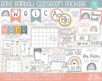 Boho Rainbow Classroom Theme Supplies and Decorations Printable, Boho Rainbow Classroom Decoration, Boho Rainbow Teacher Supplies Bundle