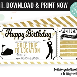 Birthday Present Golf Trip Surprise Gift Voucher, Golfing Trip Surprise Printable Template Gift Card, Editable Instant Download Certificate