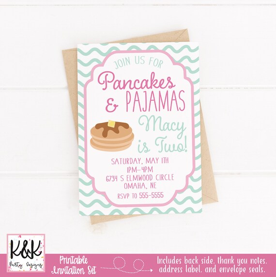 Pancakes and Pajamas Birthday Party Invitation, Pancakes and Pajamas Decorations, Breakfast Birthday Invitation, 1st Birthday, Girls First Il_570xn