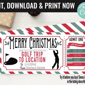 Christmas Golf Trip Surprise Gift Voucher, Golfing Trip Surprise Printable Template Gift Card, Editable Instant Download Certificate