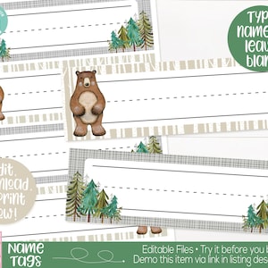 Woodland Classroom Desk Name Tag Printable, Woodland Forest Theme, Teacher Supply, Classroom Teacher Decoration and Supplies, Name Tag Label