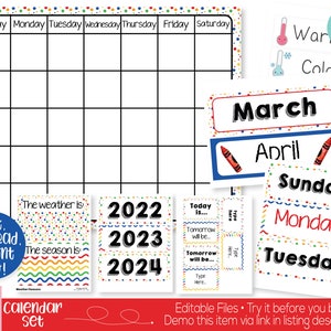 Fun Crayon Theme Classroom Calendar Set Printable, Teacher Supply, Printable Classroom Teacher Decoration and Supply, Calendar Board Set