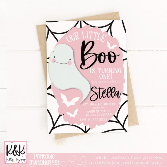 Little Boo Pink Ghost Birthday Party Invitation, Halloween Birthday, Our Little Boo Decor, First Birthday Party, 1st Birthday, Cute Ghost Il_570xn