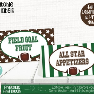 Football Food Labels, Football Place Cards, Football Buffet Cards, Football Birthday Party Decorations, Tailgate Food Label, Sports Printabl