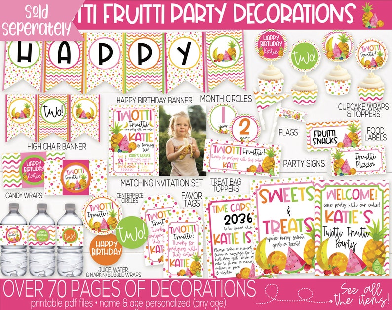 Twotti Fruitti Birthday Party Decorations, Fruit Cupcake Toppers, Tutti Fruitti, Girls Second Birthday, 2nd Birthday, Fruit Party Printable image 6