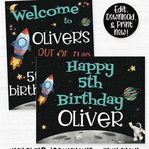 Outer Space Party Signs, Outer Space Birthday Party Decorations, Space Welcome Sign, Outer Space Printable, Rocket Ship Sign, Astronaut Sign bild 4