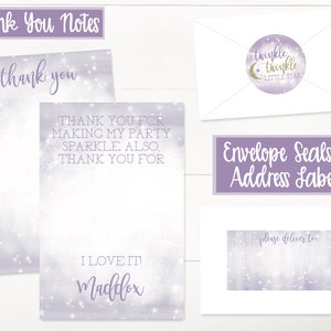 Editable Twinkle Twinkle Little Star Birthday Party Decorations and Invitation, Girls First Birthday, 1st Birthday, Gold Purple Decorations image 6
