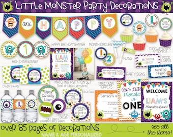 Little Monster Birthday Party Decorations, Little Monster Birthday Party Invitation, Little Monster Printable, Monster Bash, 1st Birthday