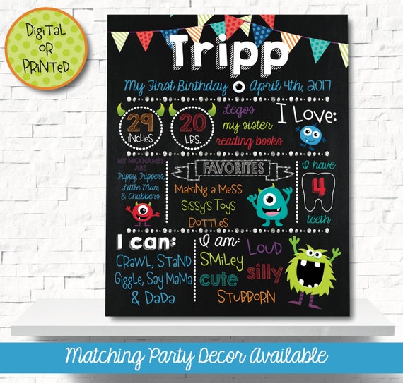 Little Monster 1st Birthday Decorations - Little Monster 1st Birthday - Monster Chalkboard - Monster Birthday Board - Monster Milestone Il_570xn